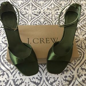 J Crew Juliette stewpot heels Olive satin 9.5